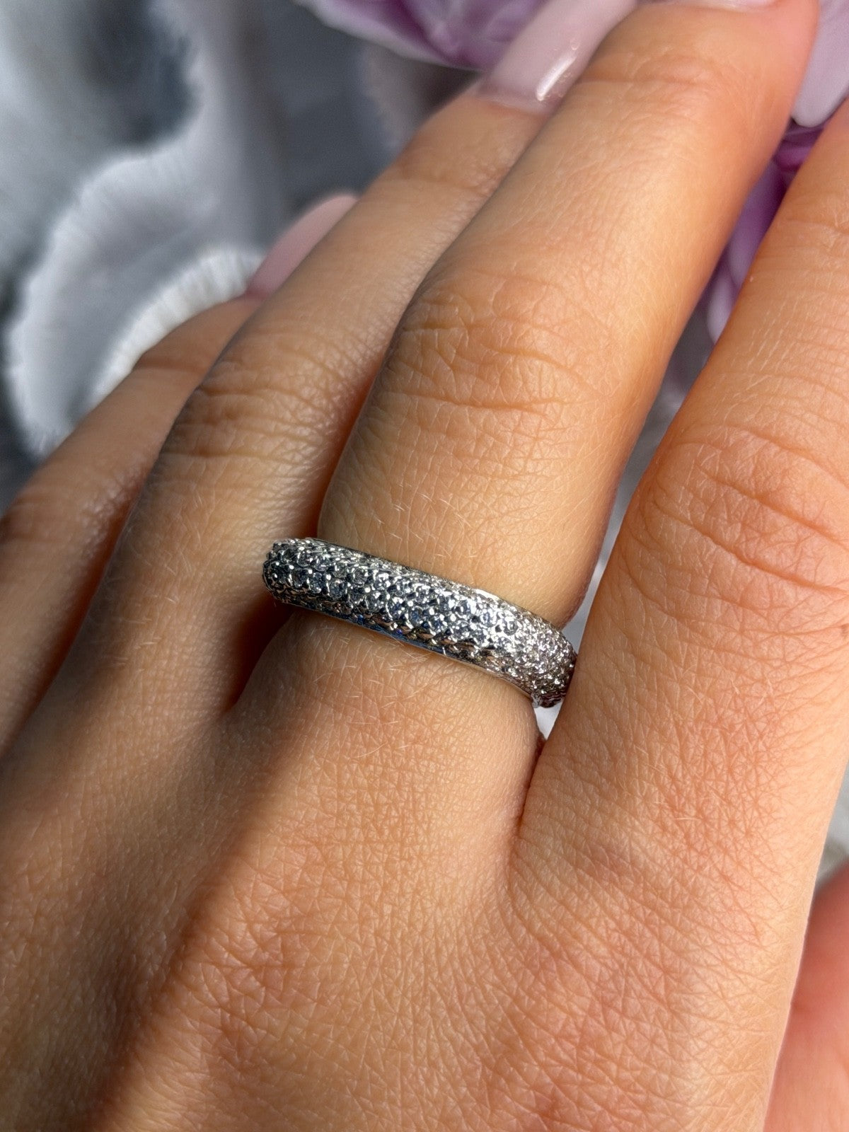 Unique Design 925 Sterling Silver Cz Ring Size 7