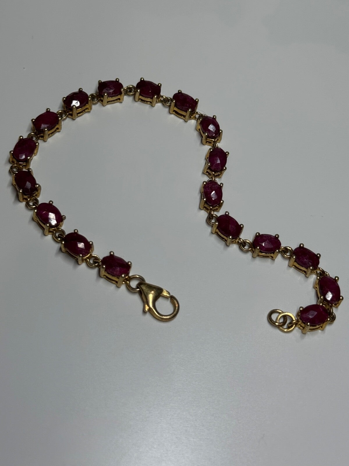 925 Sterling Silver Gold Plated Ruby Bracelet Length 7 Inch