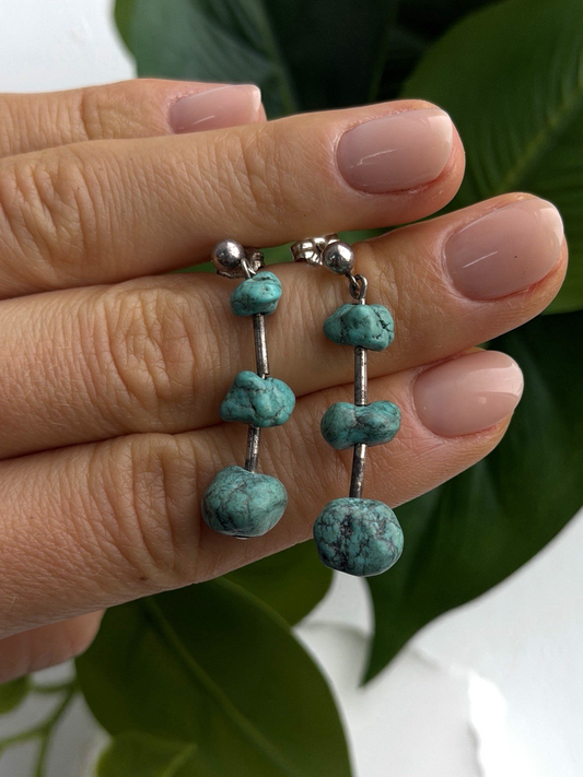 Vintage Turquoise Dangle 925 Sterling Silver Earrings