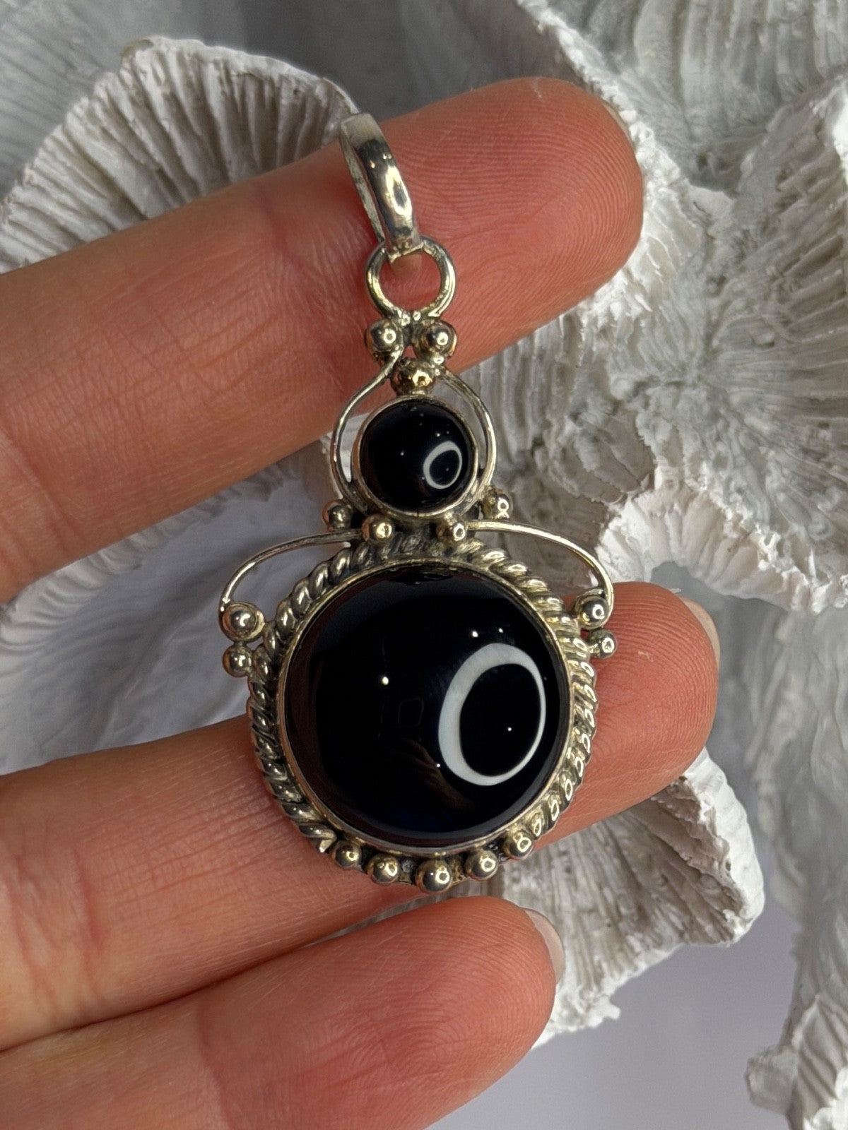 Vintage 925 Sterling Silver Agate Pendant Length 2 in