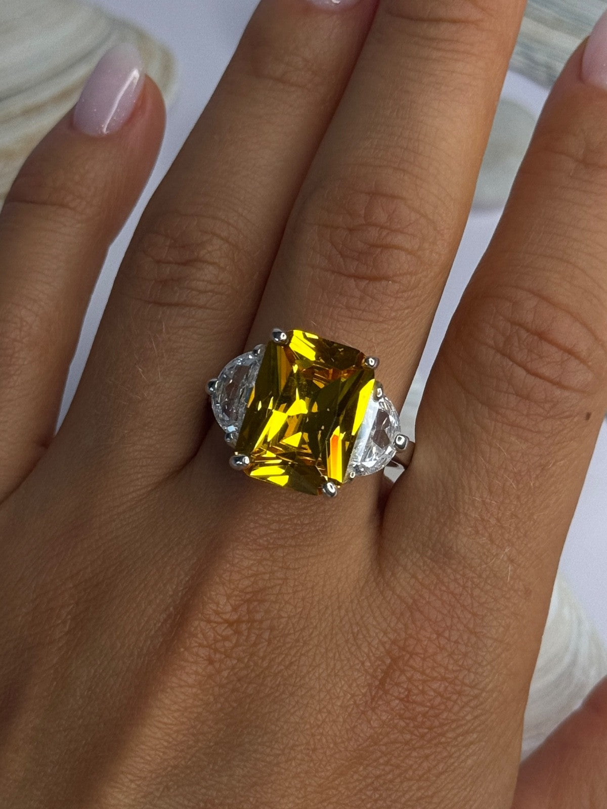 925 Sterling Silver Citrine & Beryl Ring Size 11