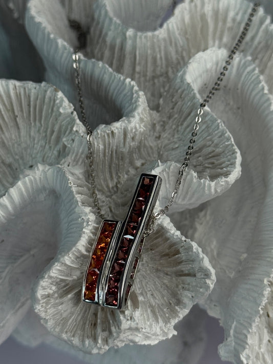 925 Sterling Silver Orange & Red Spinel Necklace Length 19 Inch
