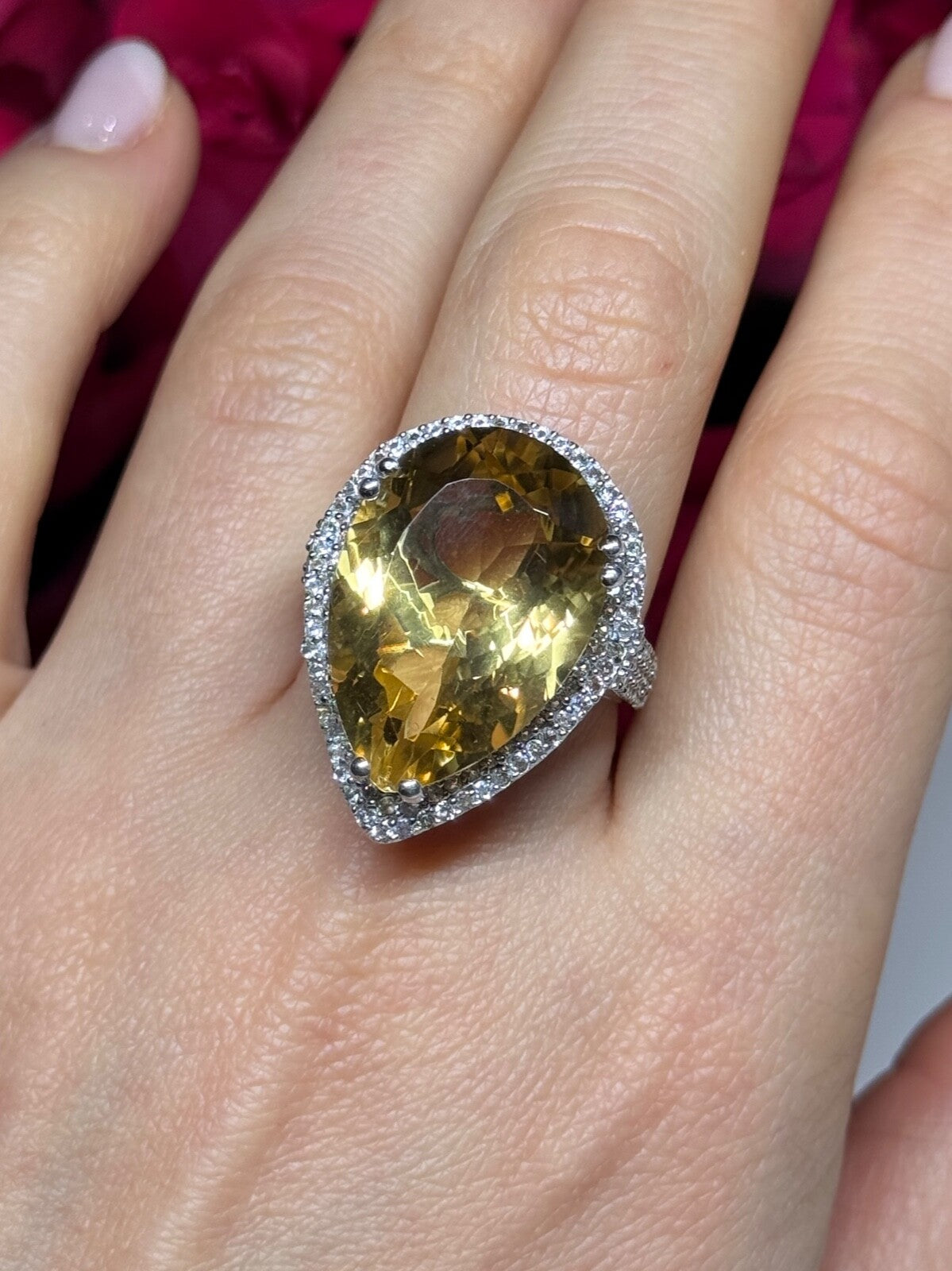 925 Sterling Silver Citrine & Beryl Ring Size 8.5