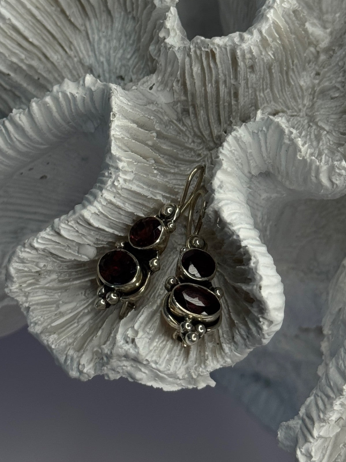 925 Sterling Silver Garnet Earrings Length 1.15 Inch