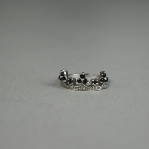 925 Sterling Silver Black Nephrite & Colorless Topaz "Crown" Ring Size 6.5