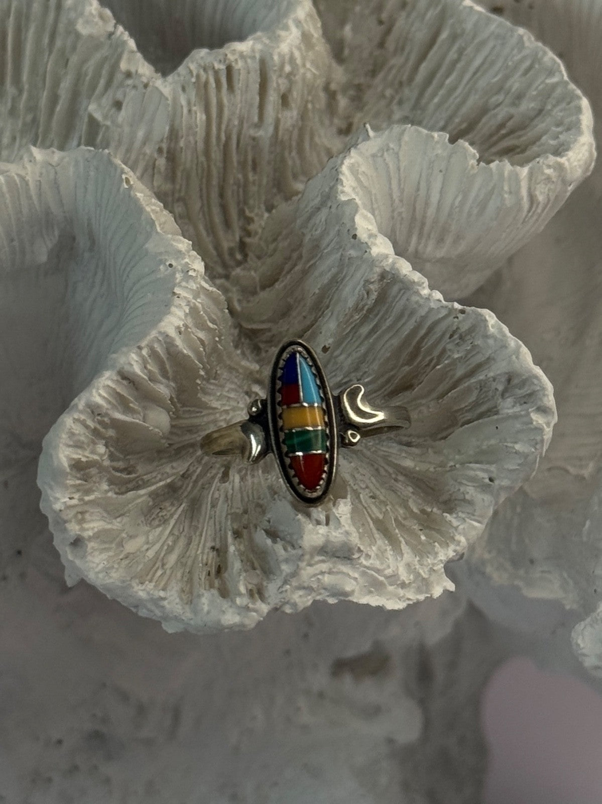 Colorful Native American 925 Sterling Silver Multi Gemstone Ring Size 5