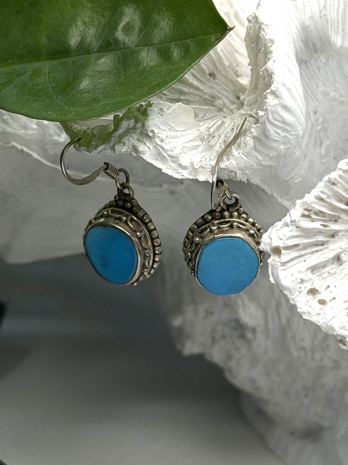 Dangle Vintage 925 Sterling Silver Blue Turquoise Earrings