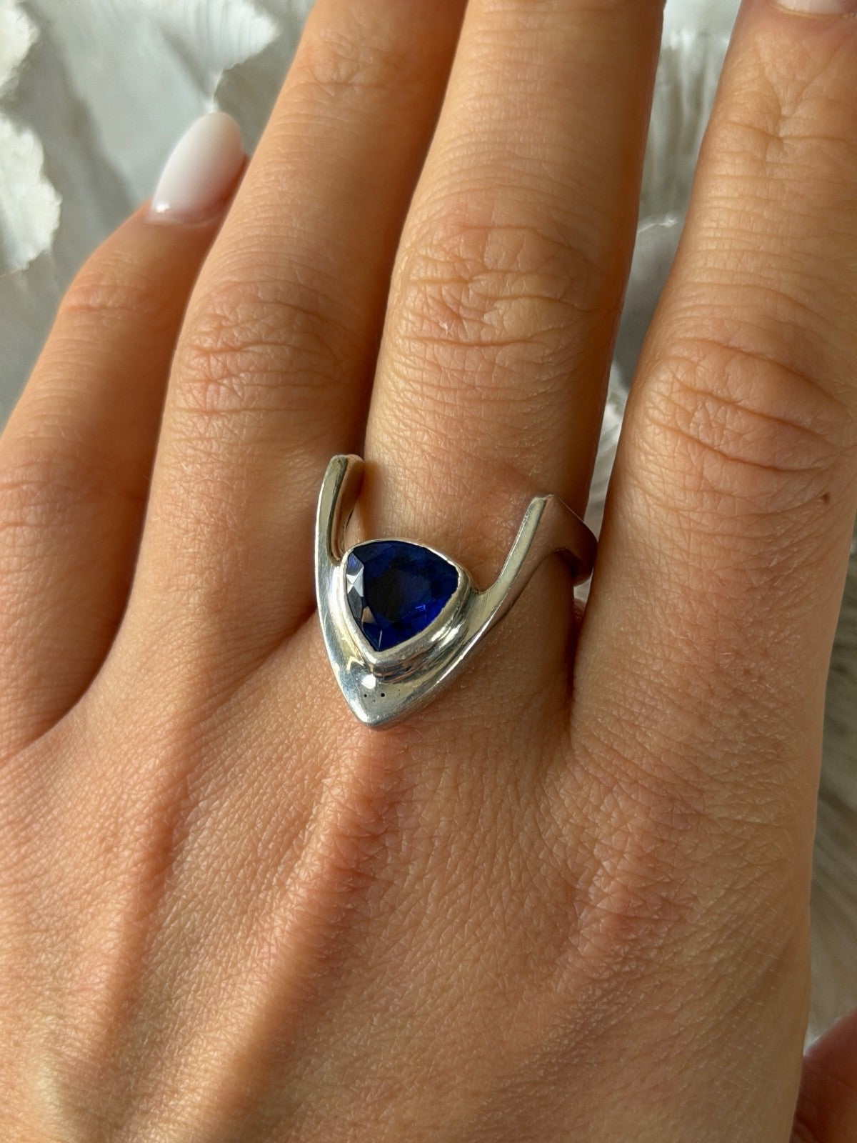 Handmade Custom 925 Sterling Silver Sapphire Ring Size 7.5