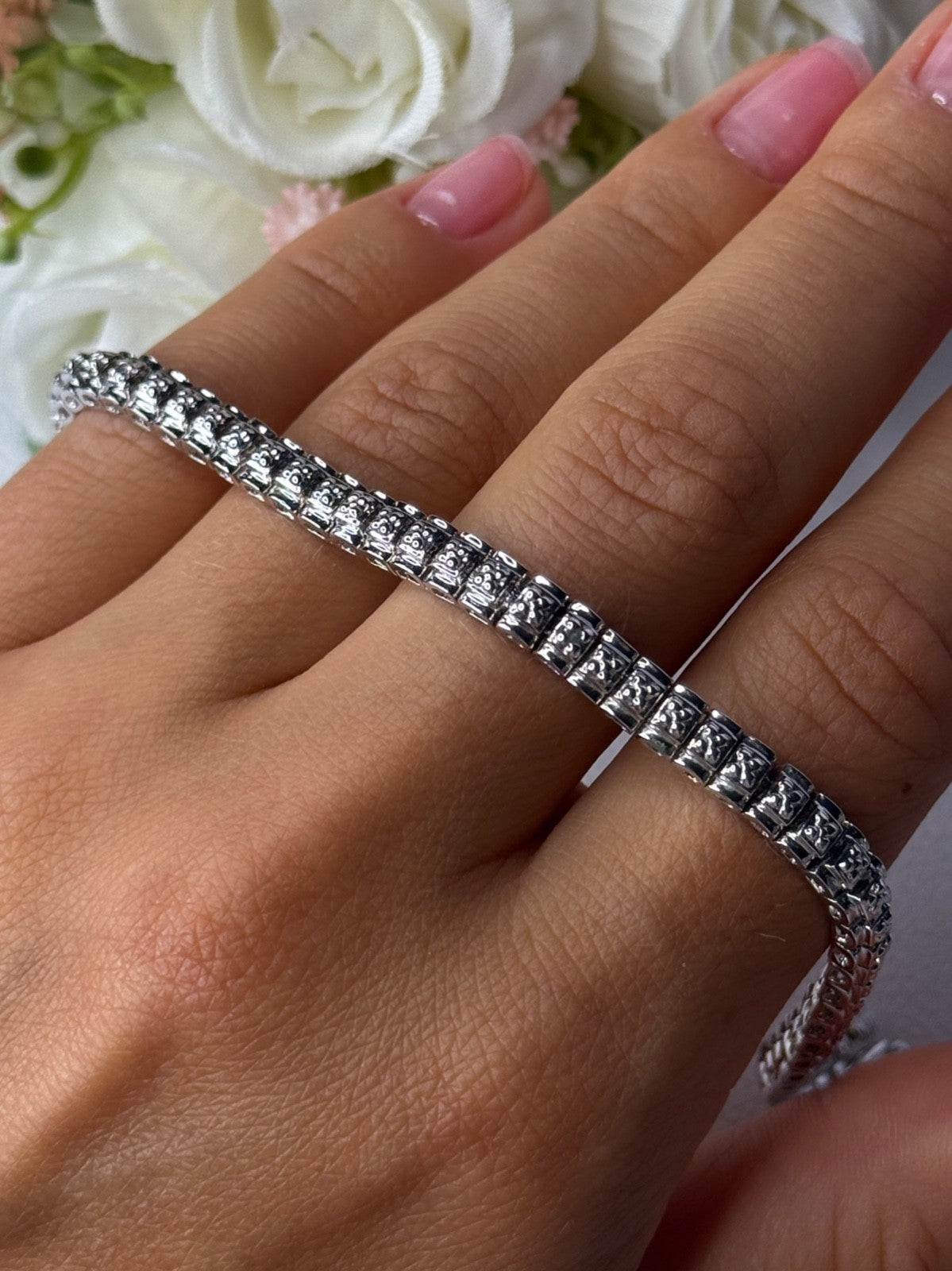 925 Sterling Silver Fas 3 Diamonds Bracelet Length 7.5 Inch