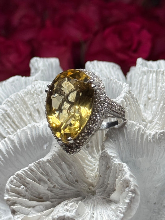 925 Sterling Silver Citrine & Beryl Ring Size 8.5