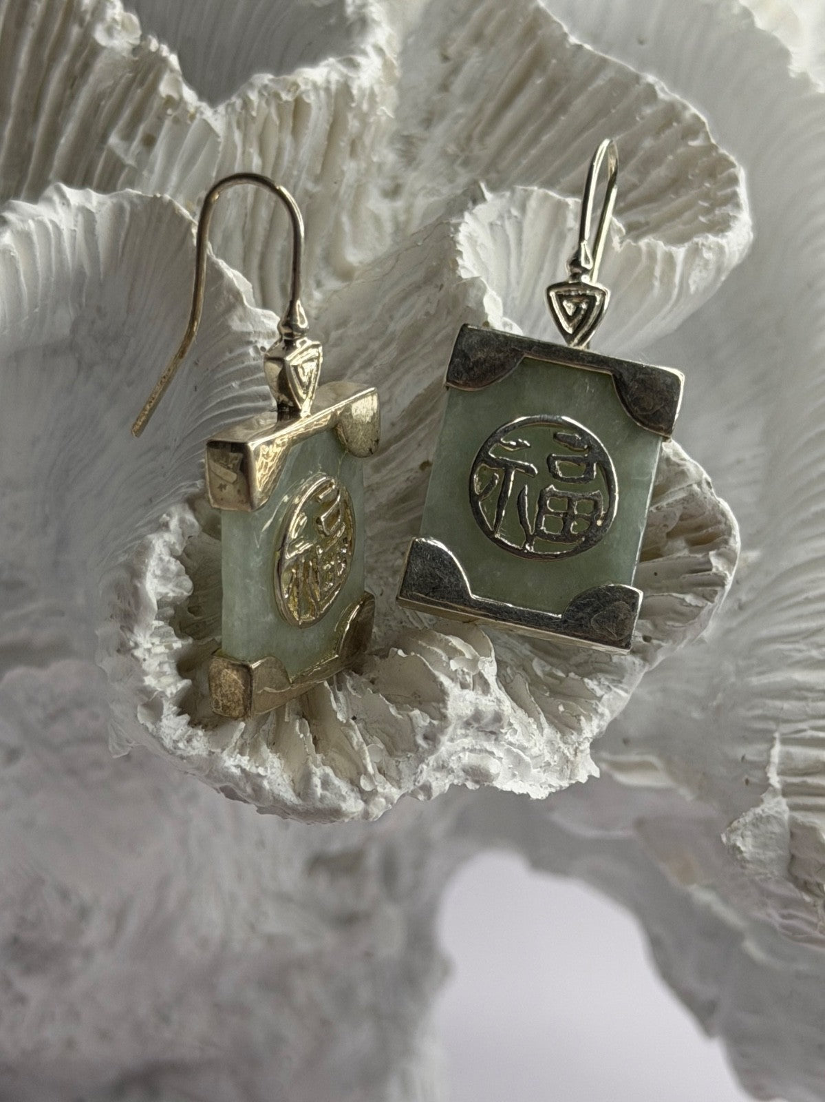 925 Sterling Silver Jade Earrings Length 1.30 Inch