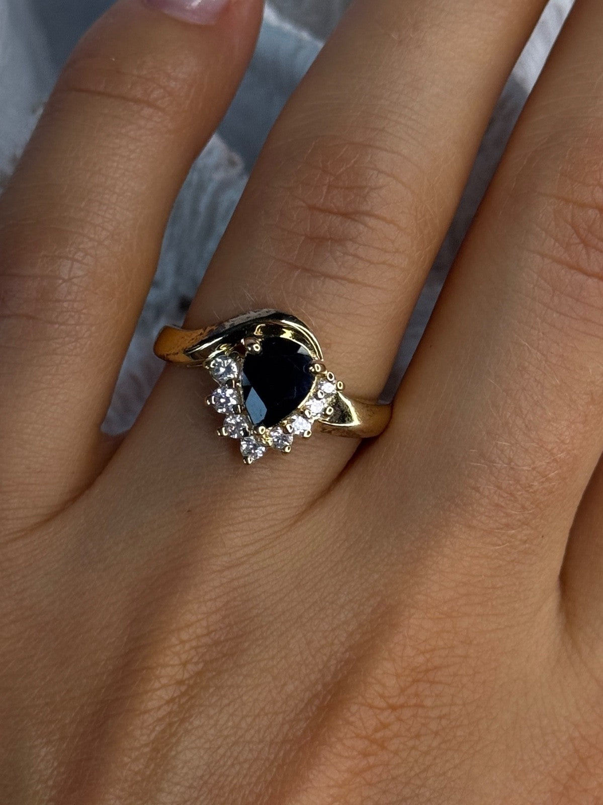 925 Sterling Silver Gold Plated Sapphire & Beryl Ring Size 8