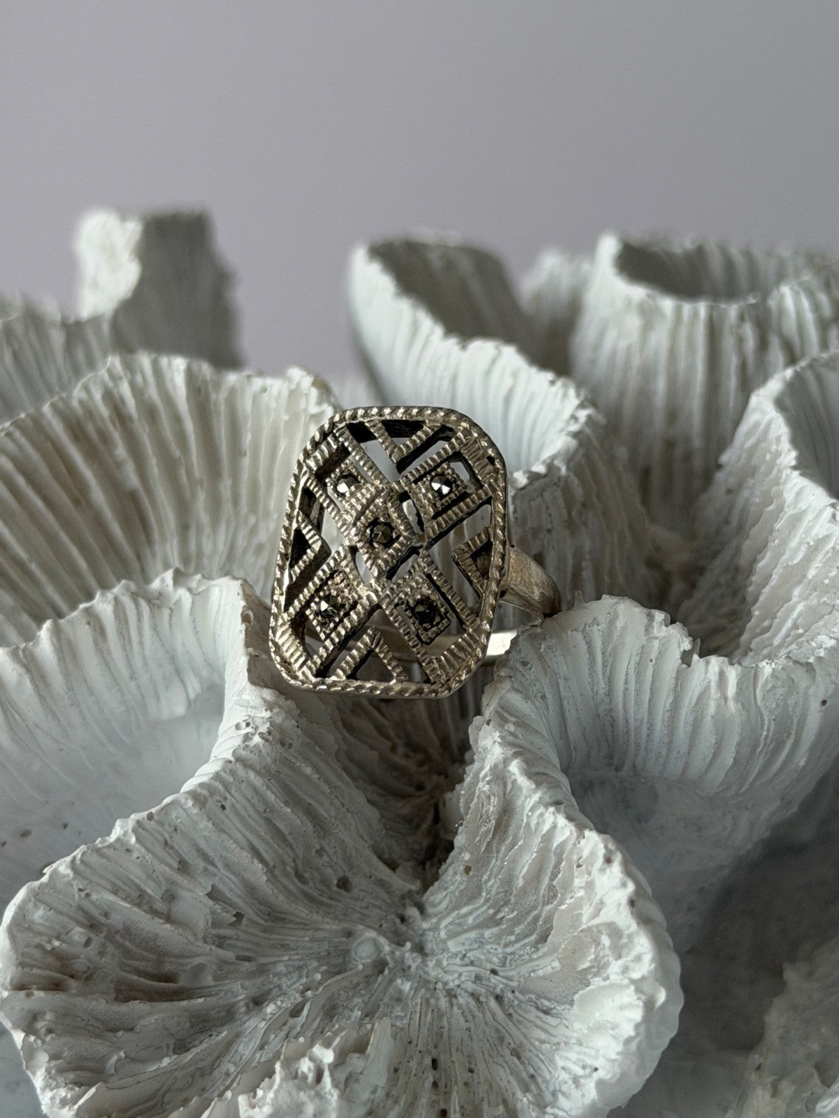 Vintage 925 Sterling Silver Marcasite Ring Size 6.5