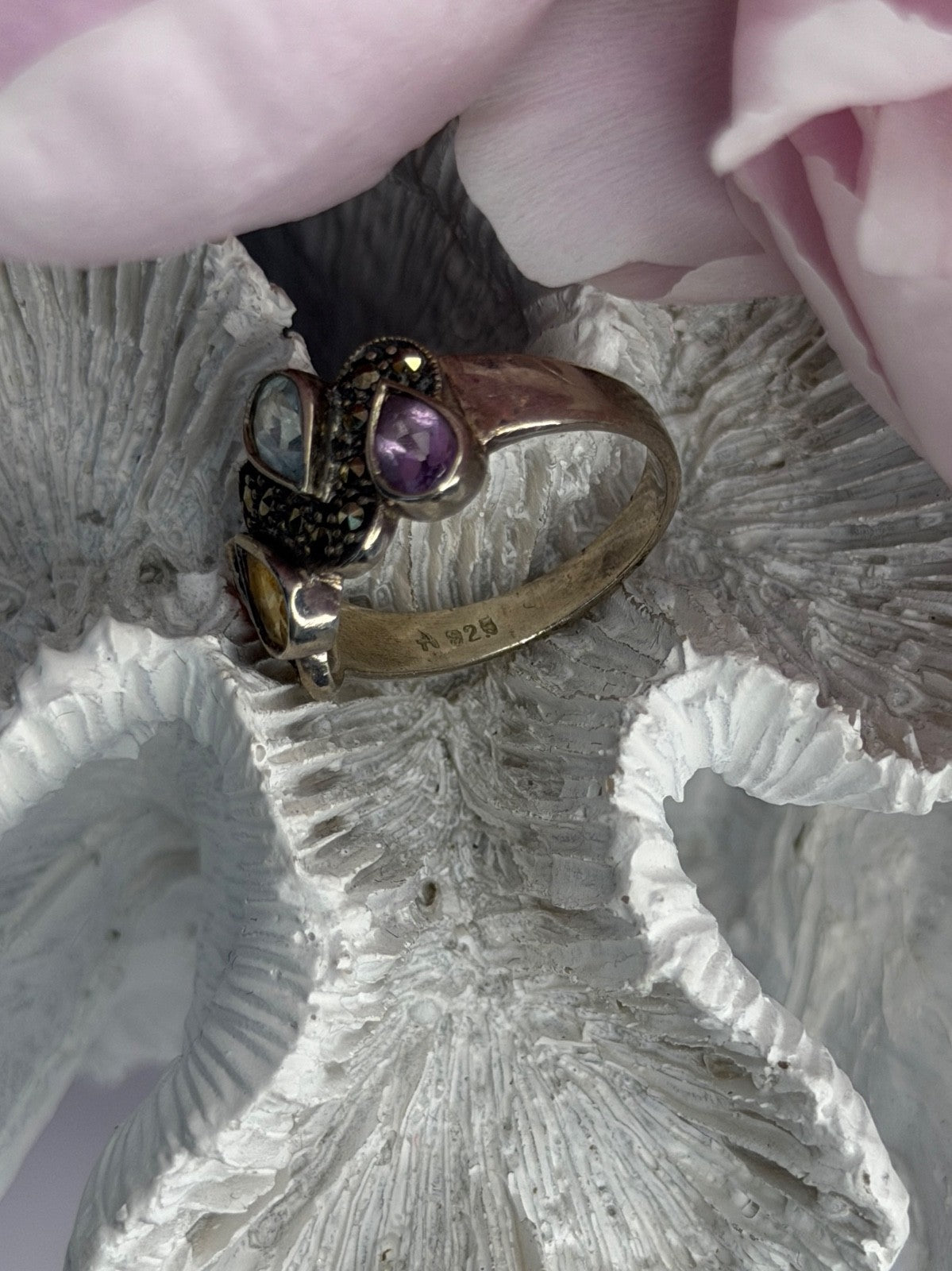 925 Sterling Silver Amethyst Topaz Citrine Garnet Ring Size 9