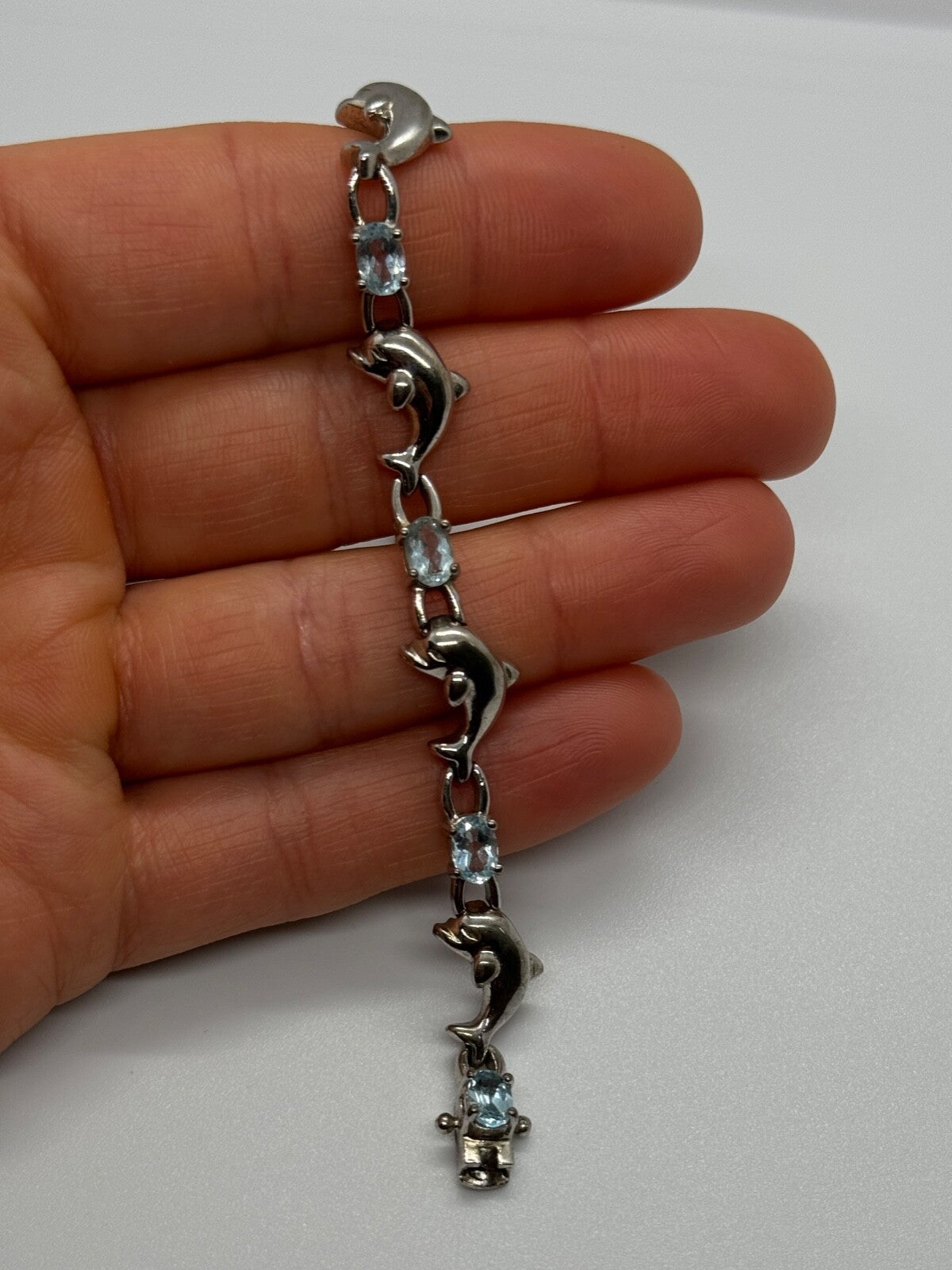 925 Sterling Silver Topaz Dolphin Bracelet