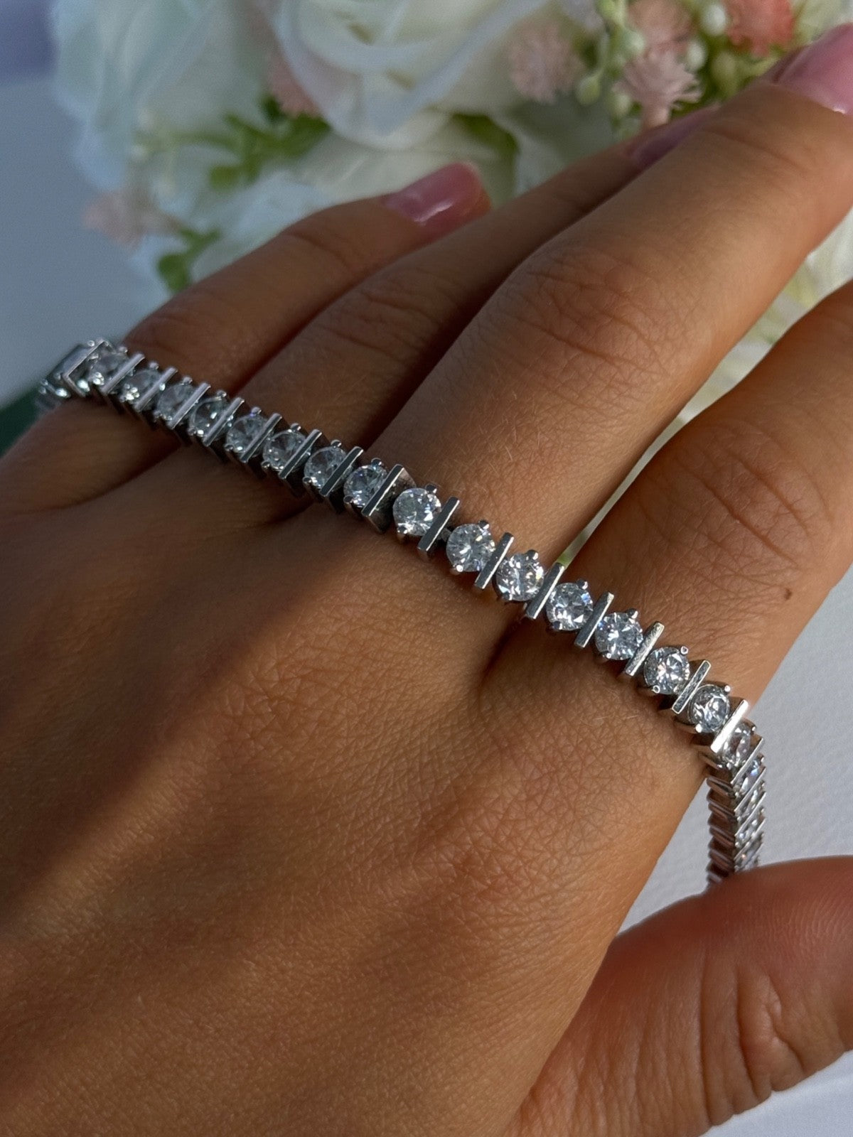 Beautiful 925 Sterling Silver CZ Bracelet Length 7.5 Inch