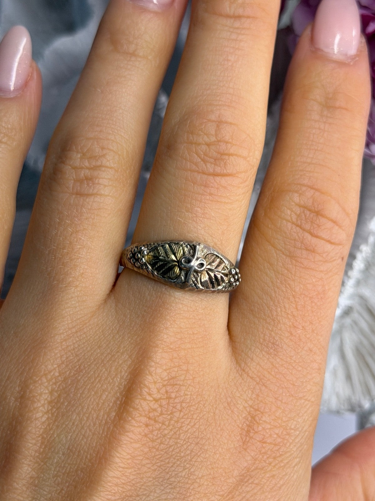 925 Sterling Silver 3 Colors Leaves Ring Size 9