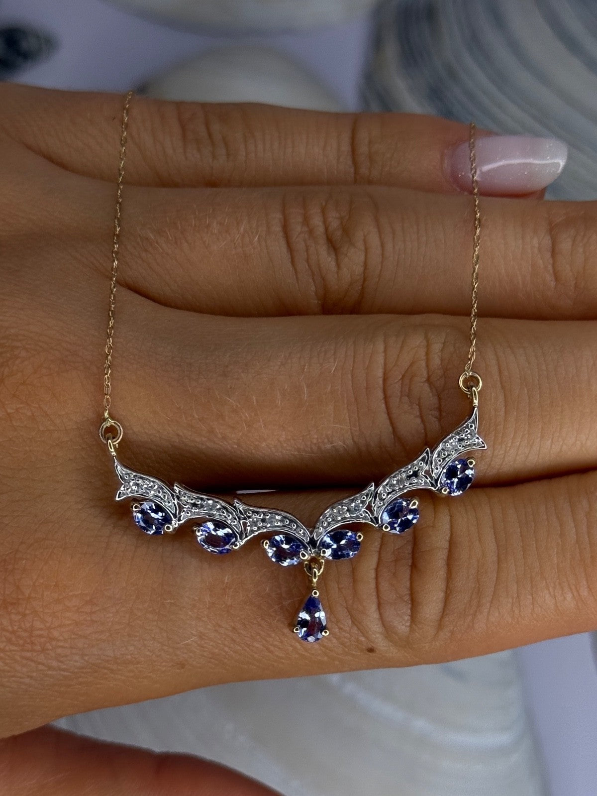 VJL 10K Yellow Gold Tanzanite & Diamond Necklace Length 18 inch