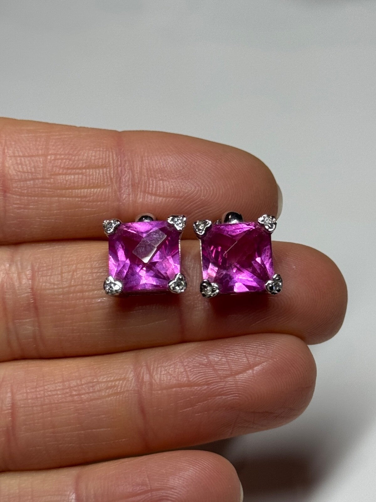 925 Sterling Silver Pink Topaz Earrings Length 0.5 Inch