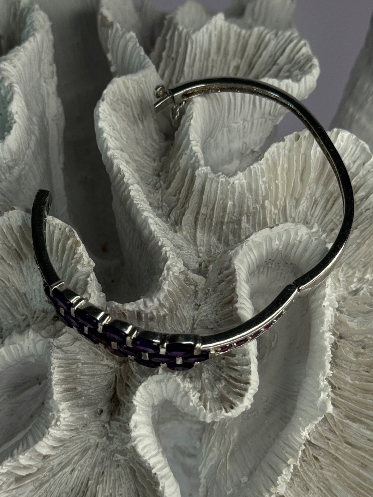 925 Sterling Silver Purple & Pink Tourmaline Bracelet Length Approx 6.5