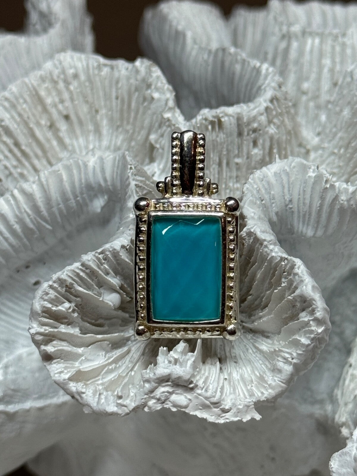 925 Sterling Silver Turquoise Pendant Length 1.3 Inch