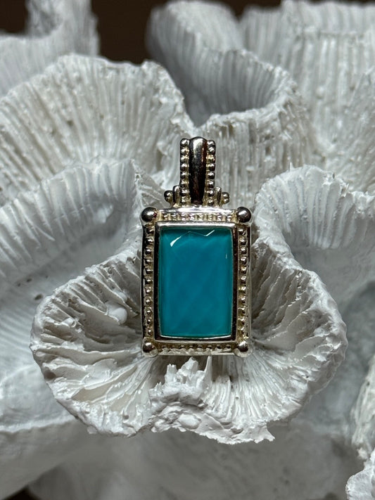 925 Sterling Silver Turquoise Pendant Length 1.3 Inch