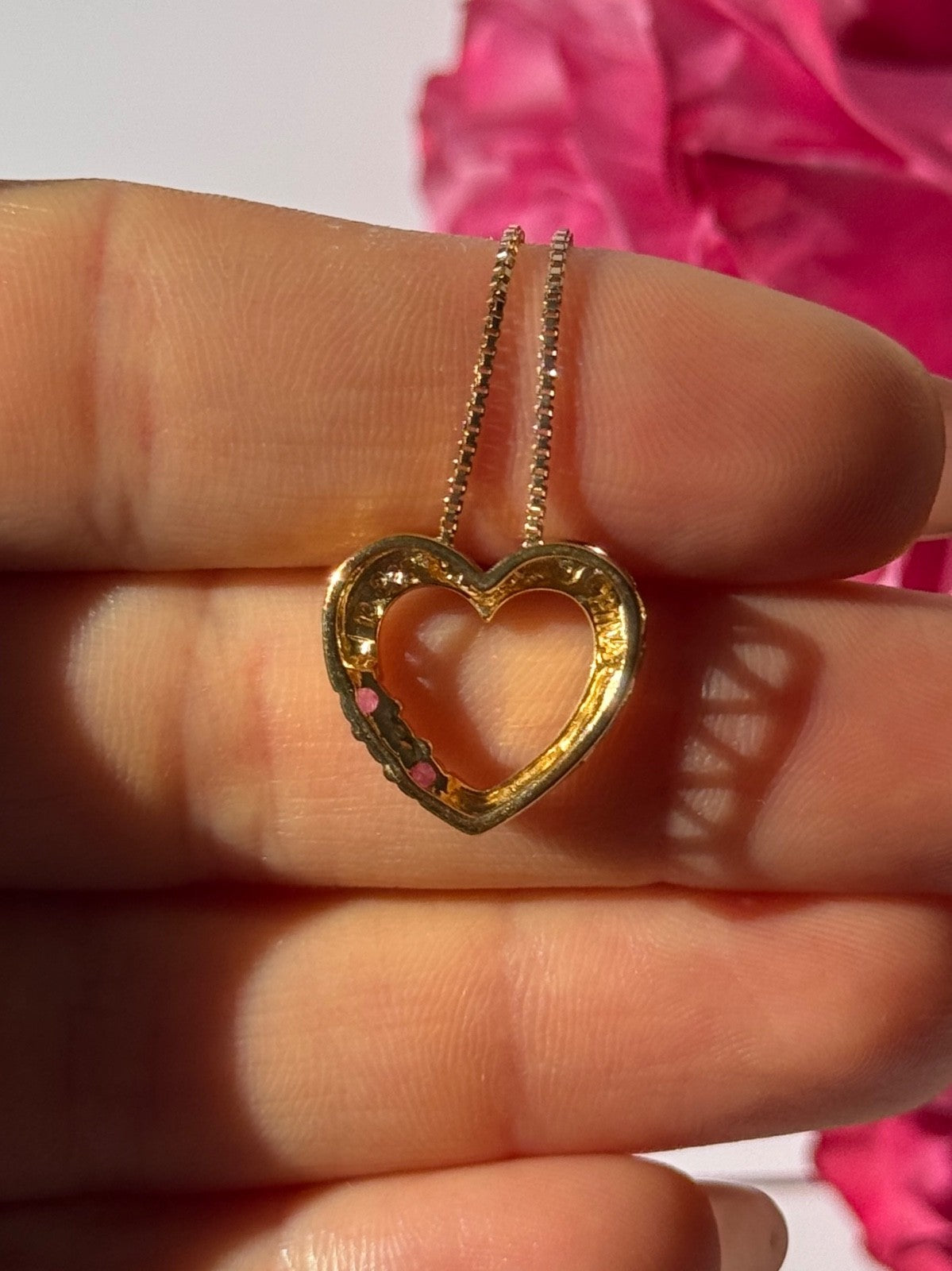 925 Sterling Silver Gold Plated Ruby & Diamond Heart Necklace