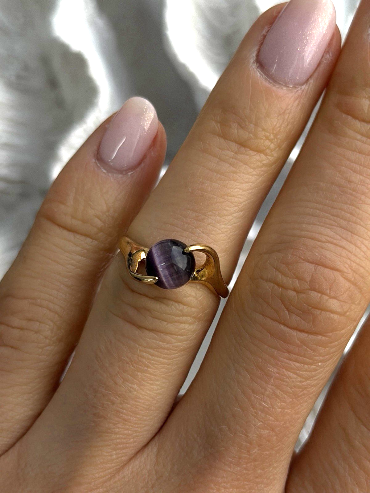 925 Sterling Silver Purple Spectrolite Cats Eye Ring Size 6
