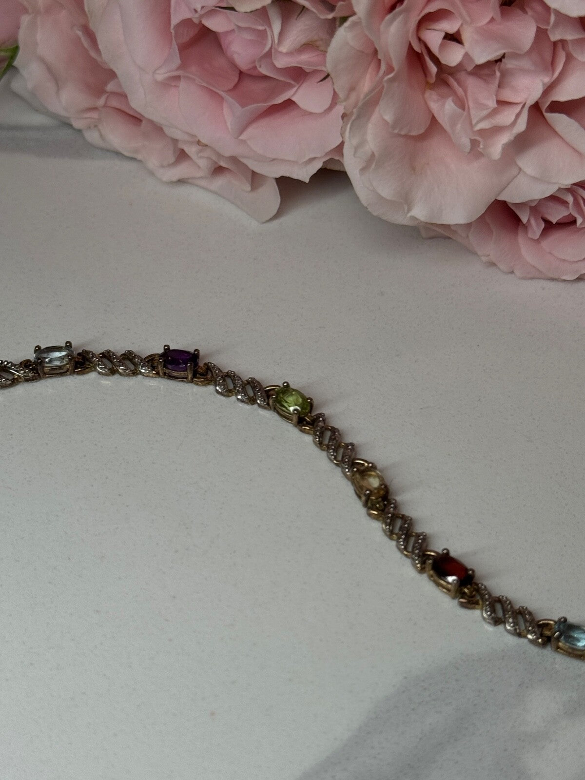 925 Sterling Silver Amethyst Topaz Garnet Citrine Peridot Bracelet Length 7.5