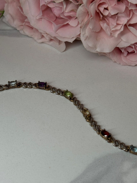 925 Sterling Silver Amethyst Topaz Garnet Citrine Peridot Bracelet Length 7.5