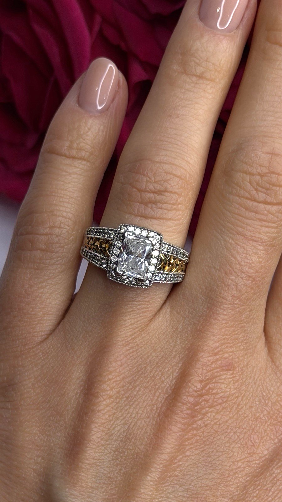 Verragio 925 Sterling Silver & Gold Plated Part Cz Ring Size 8