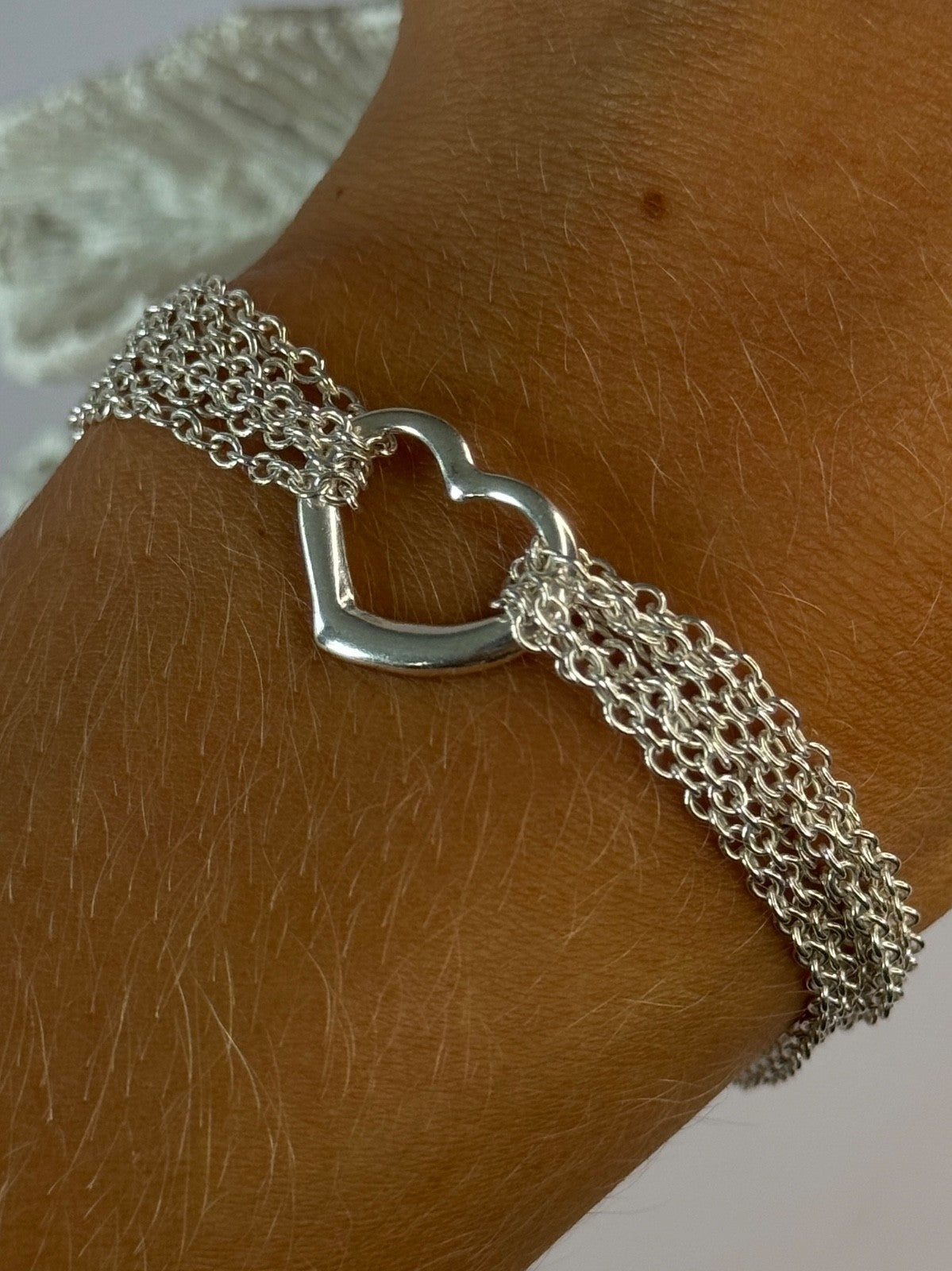 925 Sterling Silver 6 Chain Italy Heart Bracelet Length 7