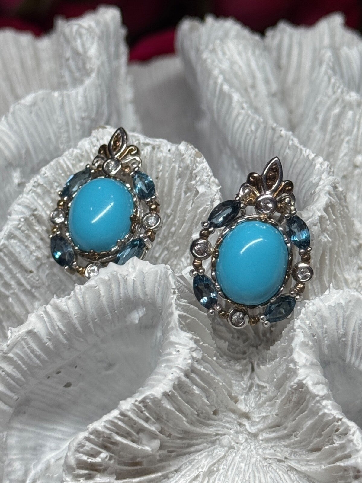 925 Sterling Silver Turquoise, Aquamarine & Beryl Earrings Length 1 Inch