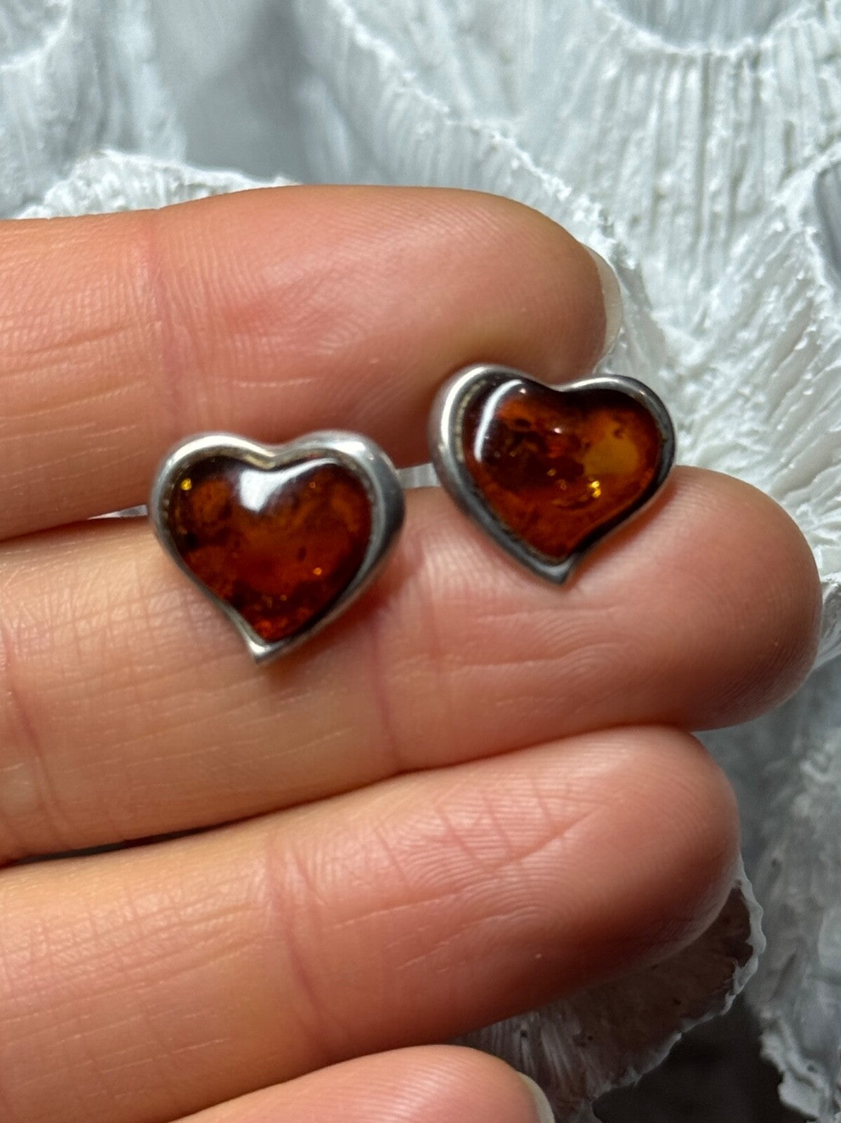 925 Sterling Silver Amber Heart Earrings Length 0.5 Inch