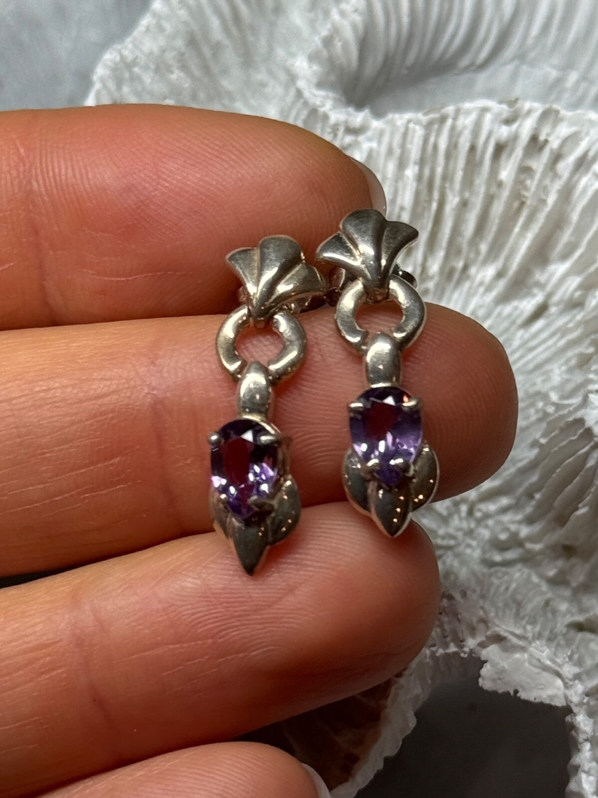 925 Sterling Silver Amethyst Earrings Length 1 Inch
