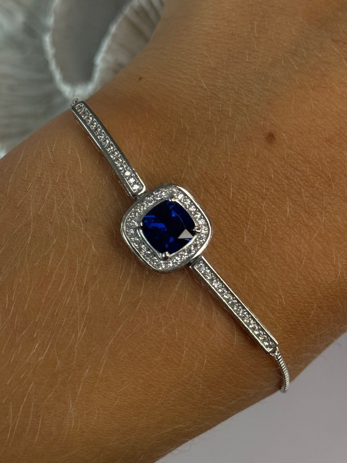 925 Sterling Silver Sapphire & Cz Bracelet Sizable