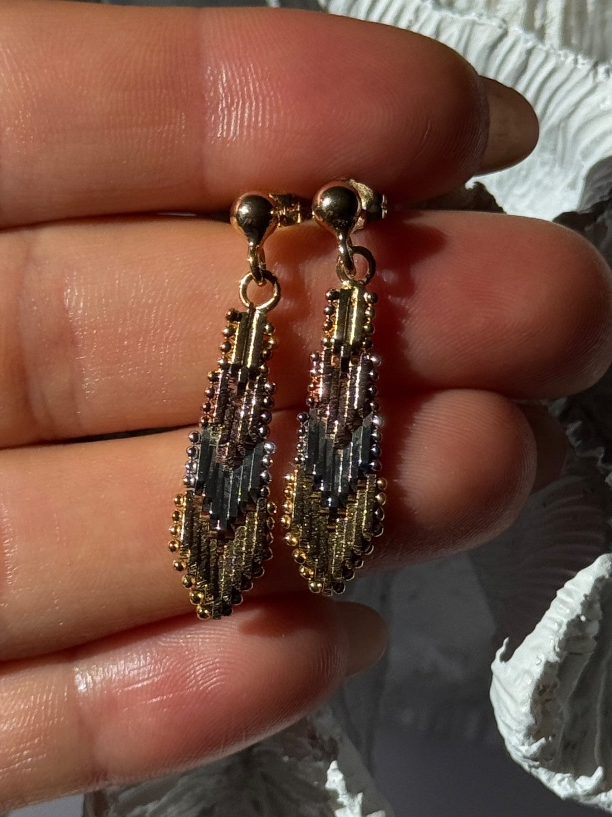 925 Sterling Silver 3 Colors Gold Plated Italy Earrings