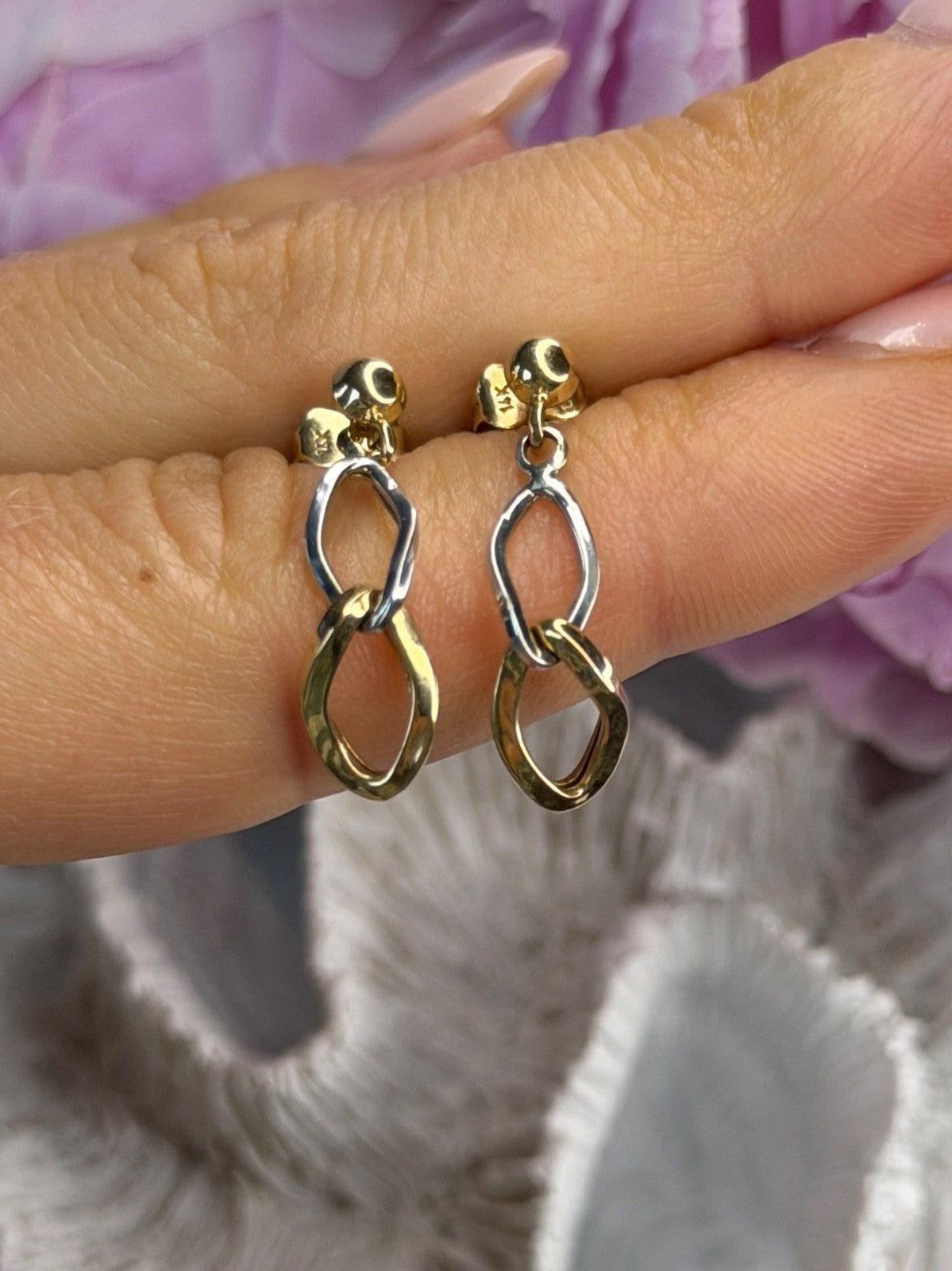 Aesthetic 14K Yellow & White Gold Earrings Length 1 Inch