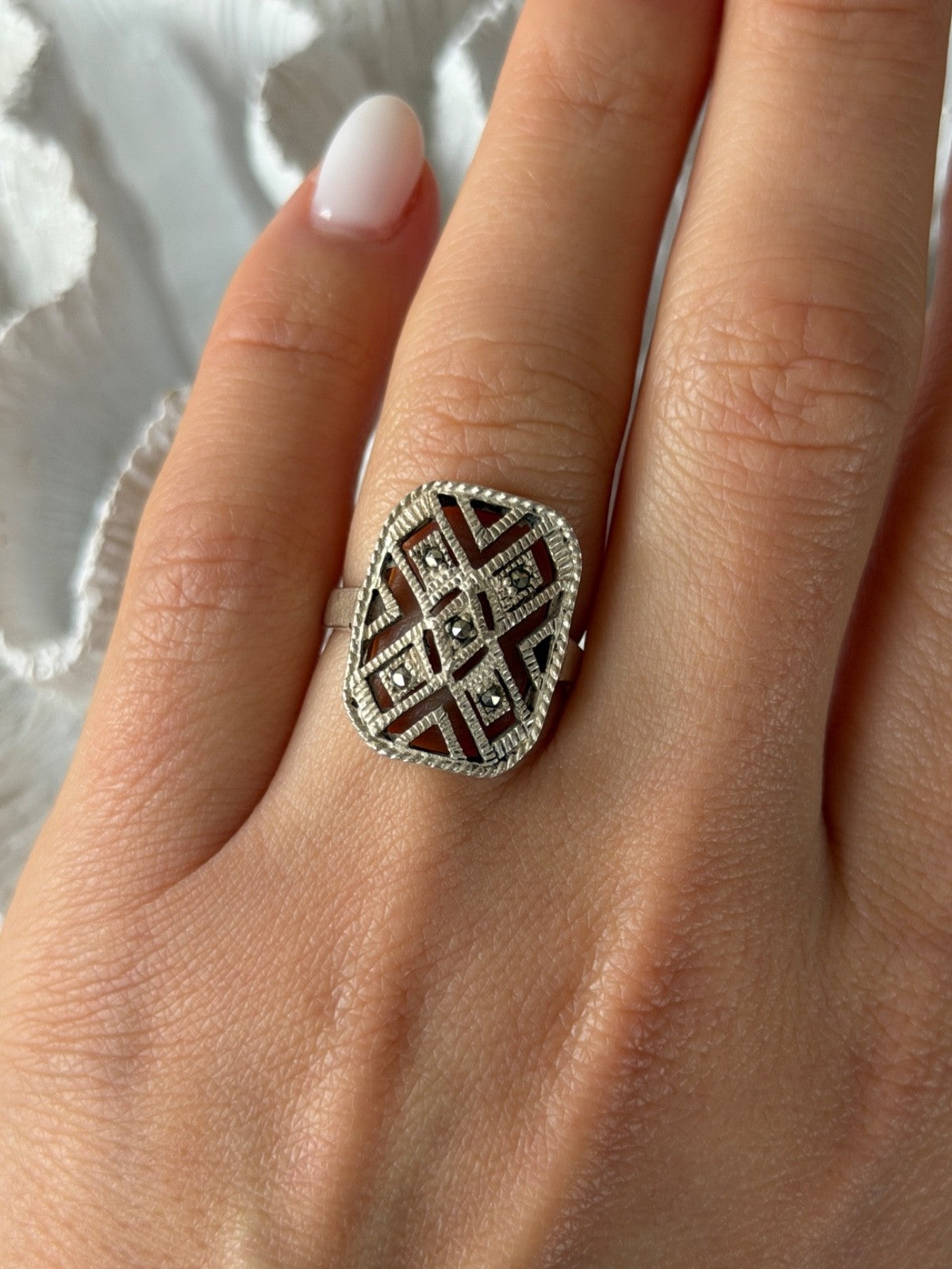 Vintage 925 Sterling Silver Marcasite Ring Size 6.5