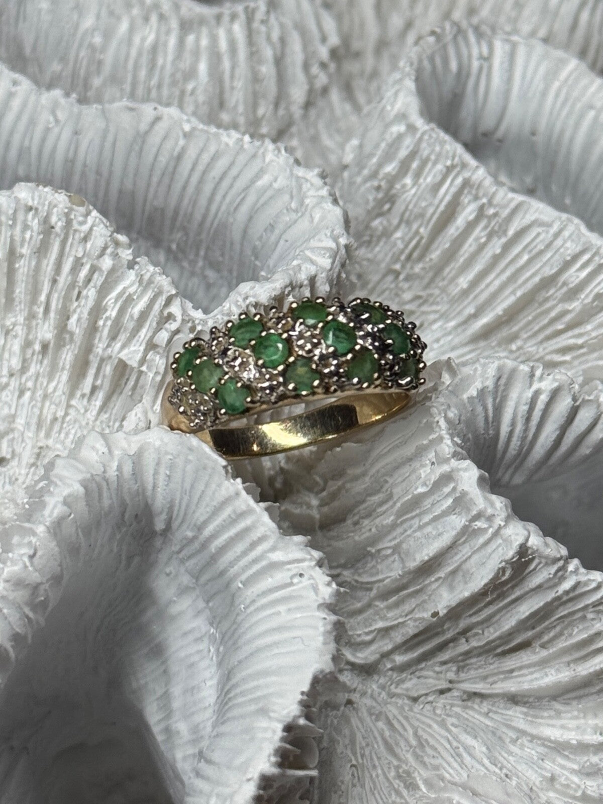 10K Yellow Gold Ring Emerald & Diamond Size 6