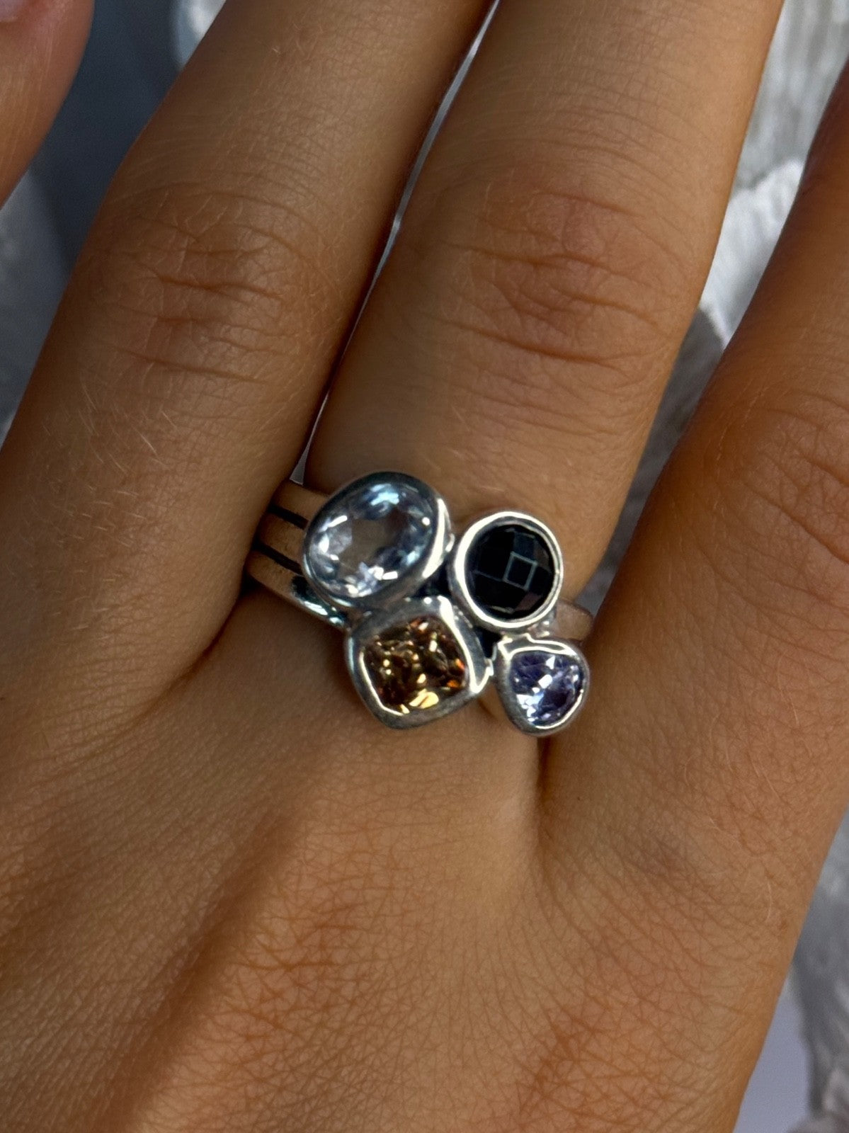 925 Sterling Silver Multi Color Tourmaline Ring Size 8
