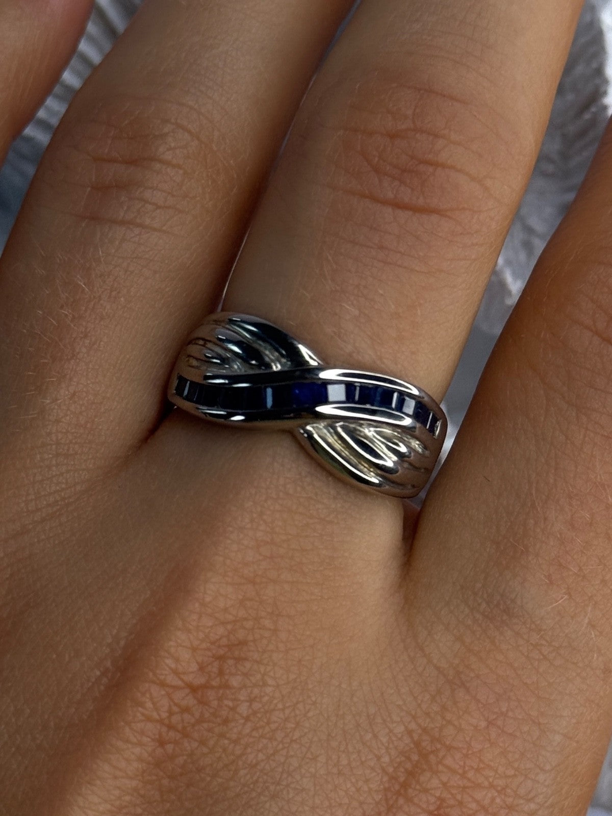 925 Sterling Silver Sapphire Ring Size 8