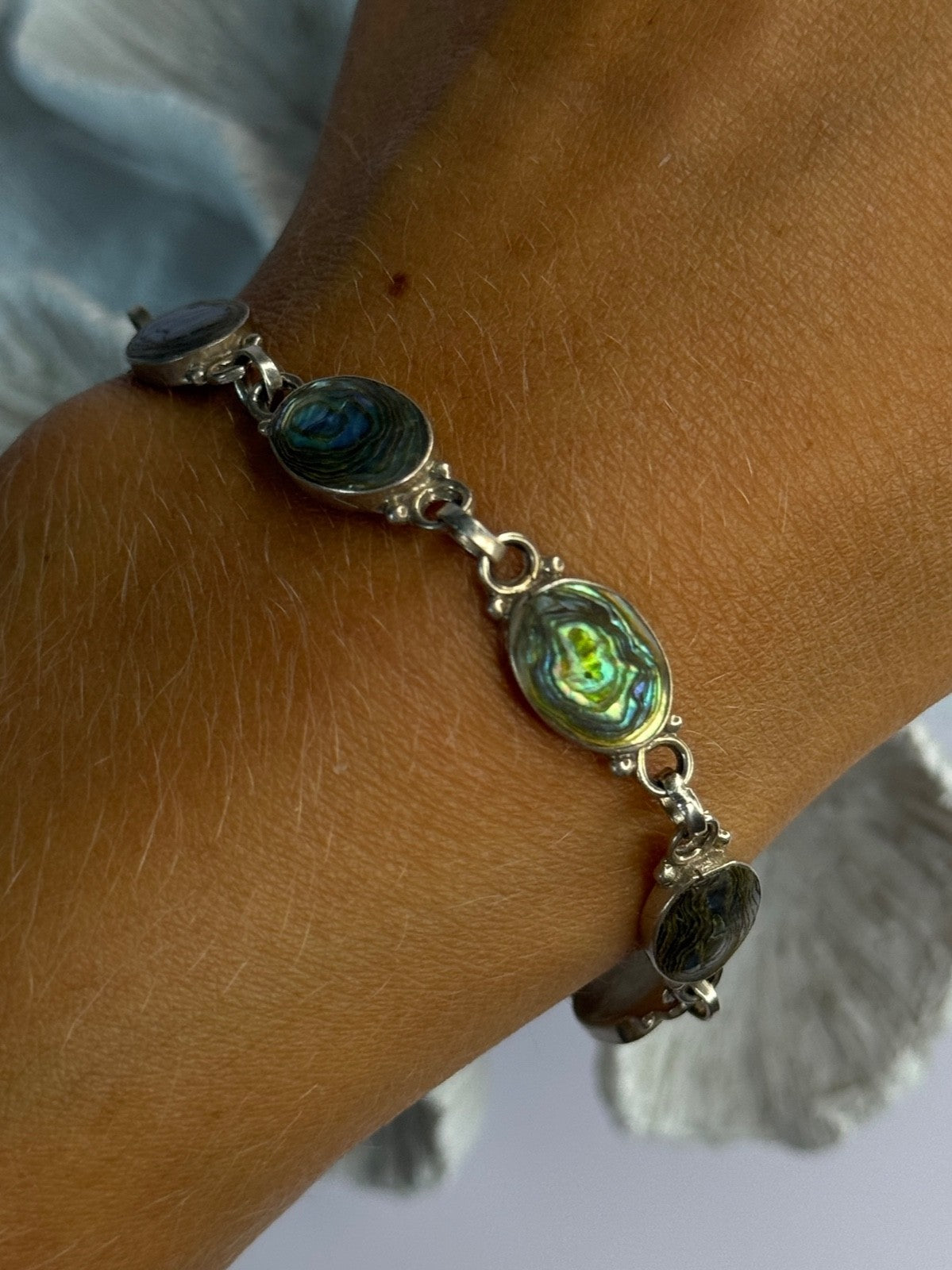 Vintage 925 Sterling Silver Abalone Bracelet Length 6.5