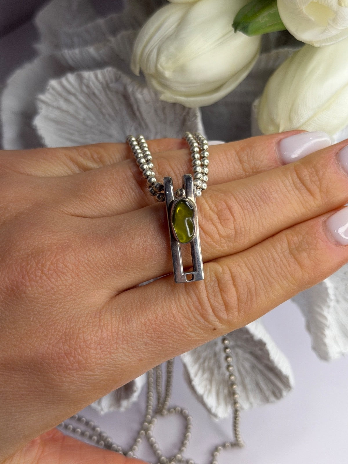 Arrack Lilly 925 Sterling Silver Peridot 2 Chain Necklace