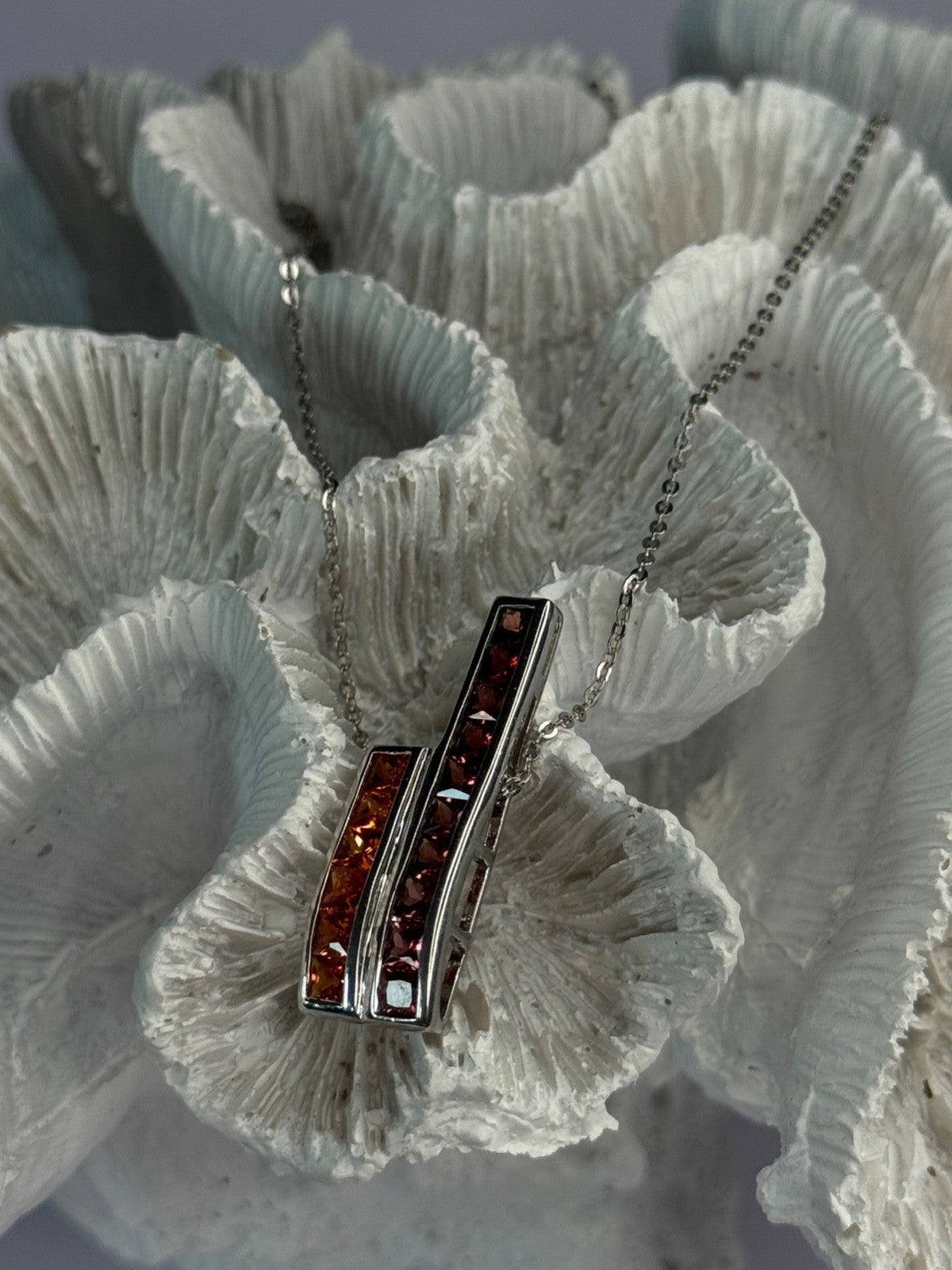 925 Sterling Silver Orange & Red Spinel Necklace Length 19 Inch