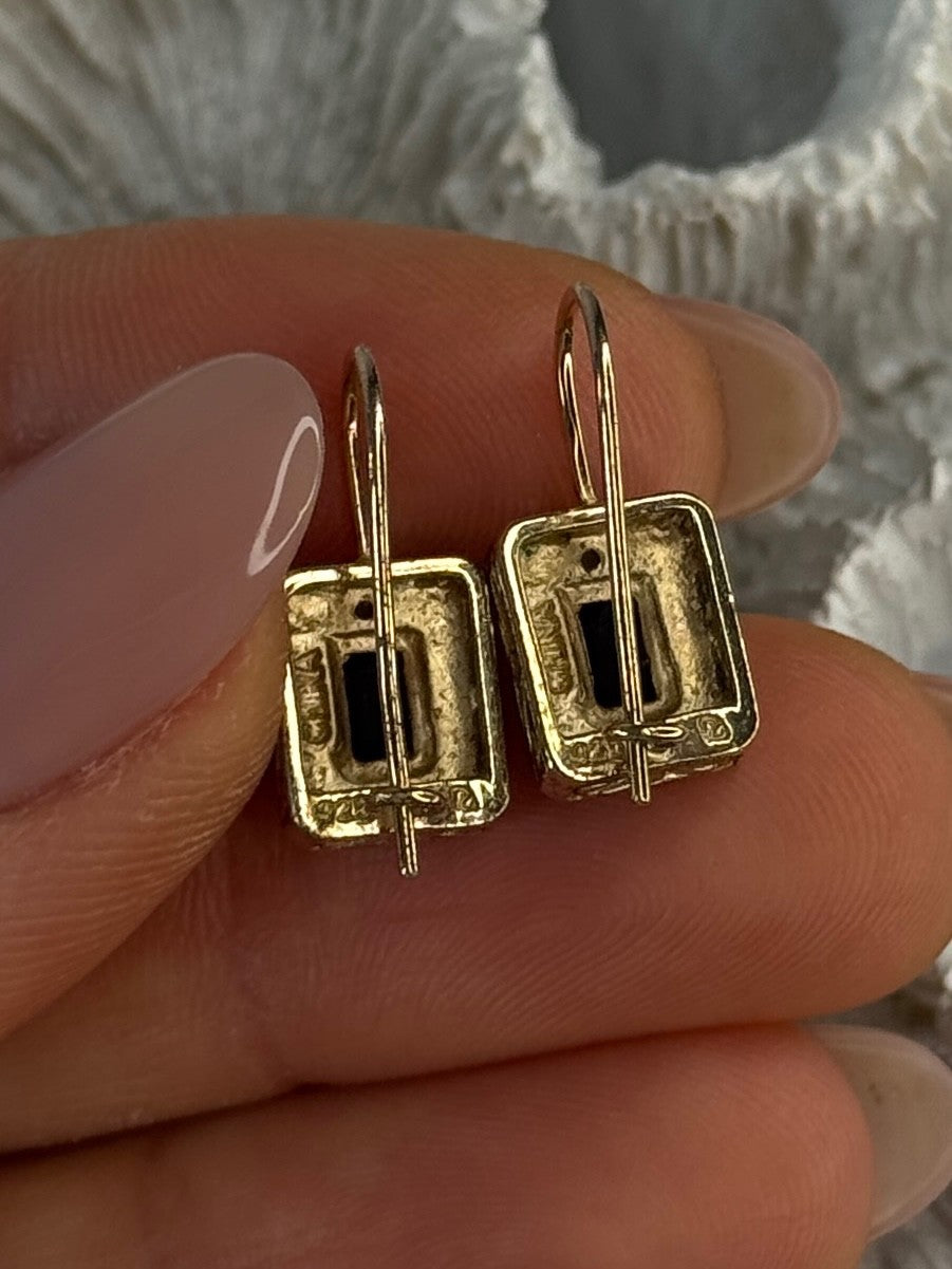 925 Sterling Silver Gold Plated Sapphire Earrings Length 0.70 Inch