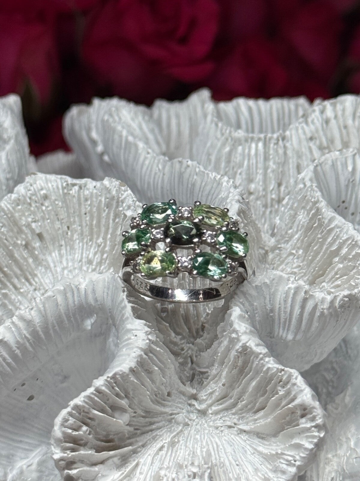 925 Sterling Silver Spinel & CZ Ring Size 6