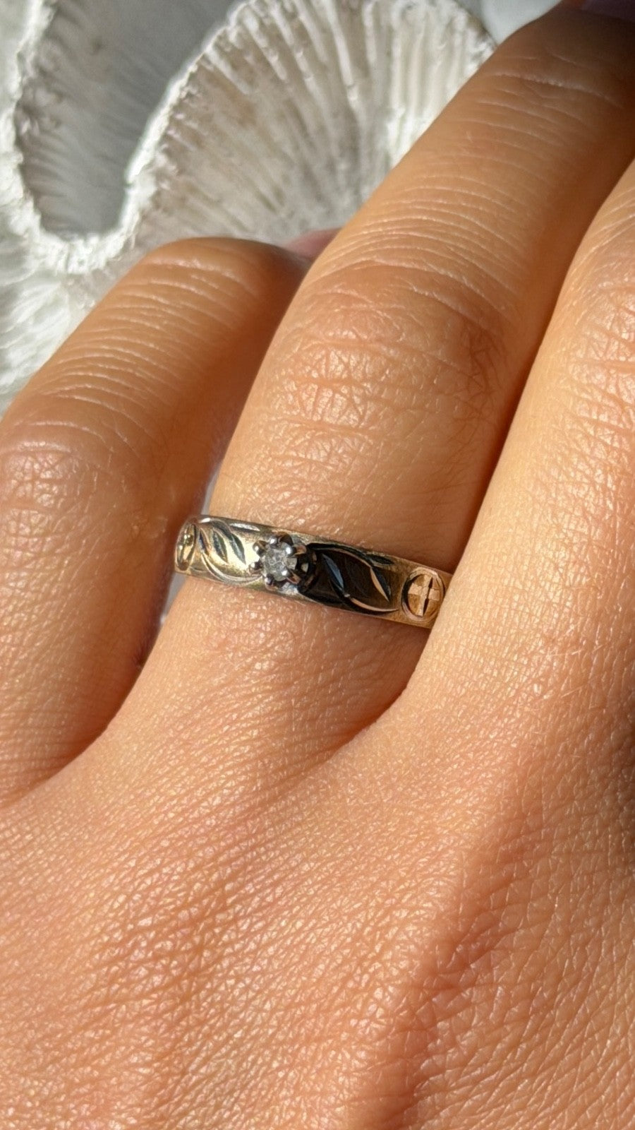 925 Sterling Silver 10K Yellow Gold Diamond Ring Size 7