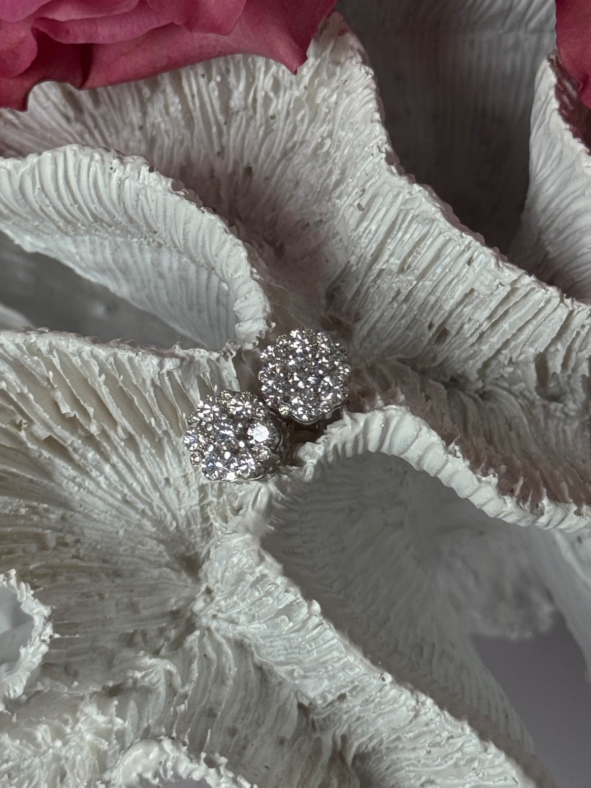 14K White Gold Diamond 2.08 TCW Flower Earrings