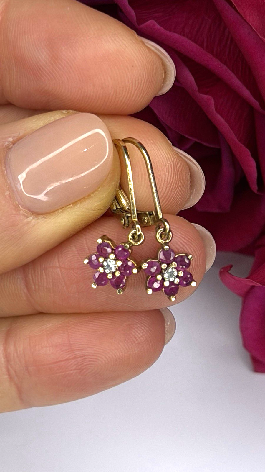Flower 925 Sterling Silver Gold Plated Pink & White Topaz Earrings